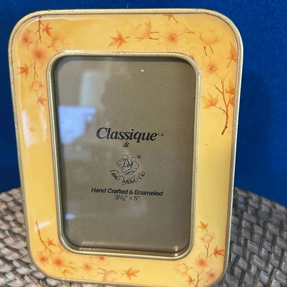 Vintage Classique de Louis Michel Yellow Floral Enamel Picture Frame 3.5”